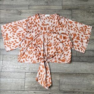 Adrienne Pink and Orange Patterned Tie-Front Blouse